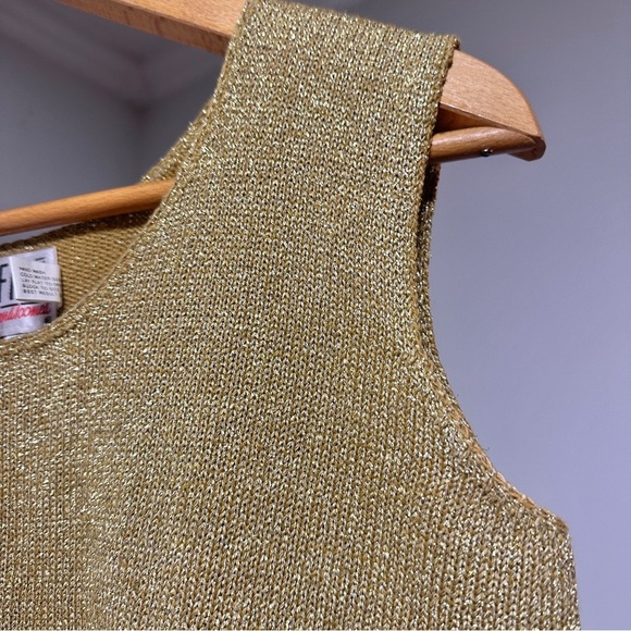 Vintage Fia Italia Handloomed Gold Metallic Sweater Vest Women’s Sz Small Preppy - Picture 4 of 14